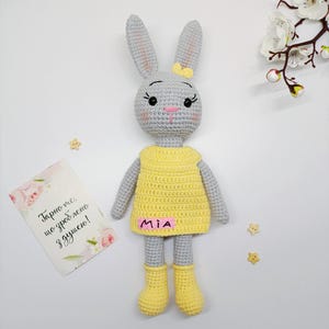 Crochet bunny plush toy, cute bunny in a dress doll, amigurumi bunny for a newborn, personalized gift for girl, baby shower gift