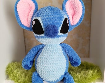 Handmade crochet Stitch Plush Toy,  Amigurumi Soft Blue Alien Doll for Kids, Crochet Stuffed Animal, Gift for Lilo & Stitch Fans