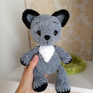 Crochet plush toy wolf, woodland animal plush doll wolf, amigurumi toy wolf, stuffed animal toy for kids, woodland nursery baby room decor