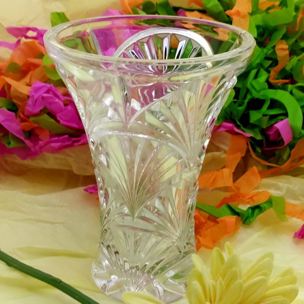 Vintage Unique Cut Glass Crystal Vase