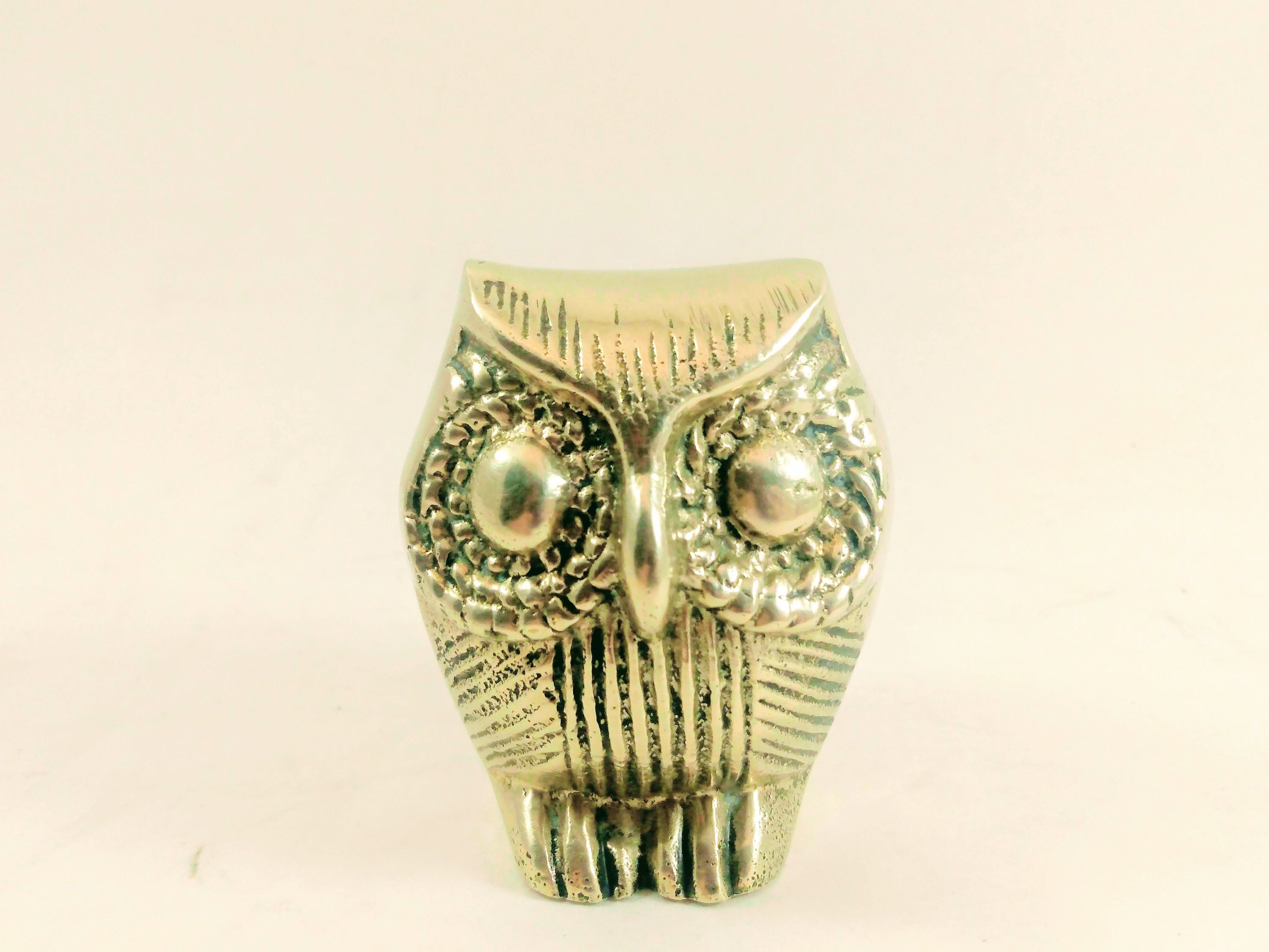 Vintage Solid Brass Owl Figurine 1970s