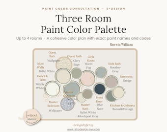 3 Rooms Interior Paint Color Palette Consultation (Digital File)