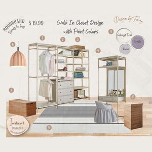 Bereit zum Kauf Begehbarer Kleiderschrank Design | Erschwingliche Innenausstattung mit E-Design Services | Click-to-Buy-Einkaufsliste enthalten