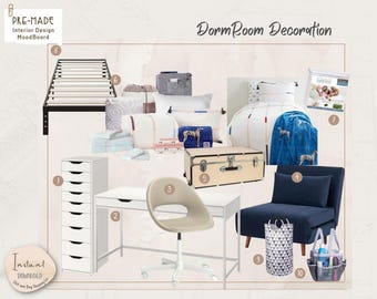 Dorm Room Decor Shopping Guide  | College Dorm Essentials | Digital Mood Board