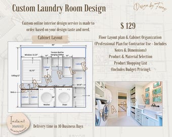 Custom Laundry Room Layout and furnishing: E-Design Mood Board (Digital Download)