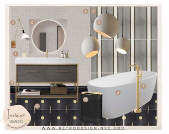 Modern Black Bathroom Design: E-Design Mood Board (PDF)