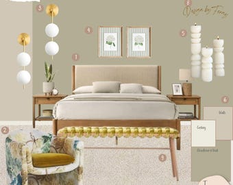 Nature-Inspired Bedroom Moodboard: (PDF Download) E-Design - Online Interior E-Design Service - Virtual Design
