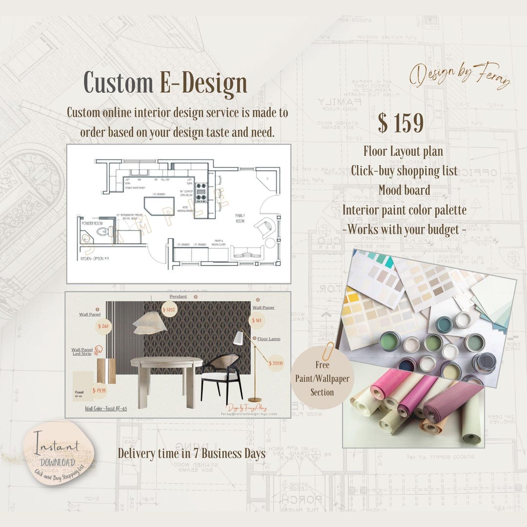 Custom Interior E-design Package: Mood Board, Floor Plan & Shopping ...