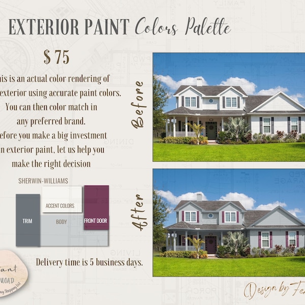 Custom Exterior Paint Color Rendering: Home Design (Digital Download)