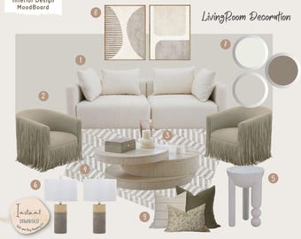 Transform Your Living Room: Affordable Interior Design with E-Design Services - Click-to-Buy Shopping List Included !