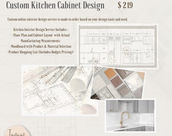 Custom E-Design Kitchen Design | Cabinet and Floor Layout Plan | Kitchen Material Board