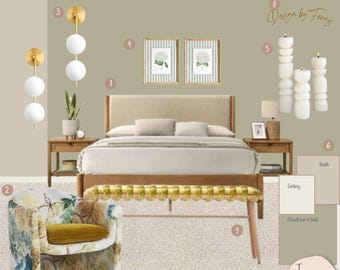 Nature-Inspired Bedroom Moodboard: (PDF Download) E-Design - Online Interior E-Design Service - Virtual Design