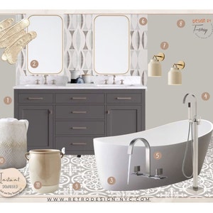 Modern Classic Bathroom E-Design Mood Board (PDF)