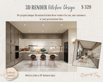 3D Kitchen Design Render: Custom Interior Visualization (Digital Download)