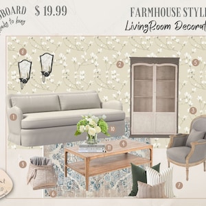 Modern Farmhouse Living Room Decoration, Farmhouse Decor, Cottage, Country Style, Affordable Interior Design,Click-to-Buy Shopping List,