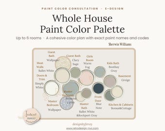 Whole House Paint Color Palette Consultation, Interior Paint Color Scheme for up to 6 Rooms by Interior Designer