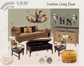 Western Living Room E-Design Mood Board (PDF)