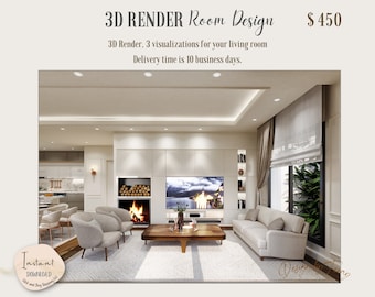 Custom 3D Interior Design Rendering: 3 Room Visualizations (Digital Download)