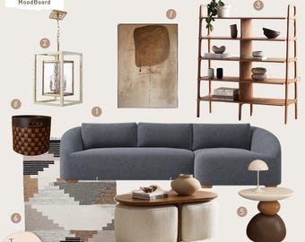 Brown Living Room Mood Board, Minimalist Earthy Decor with Shoppable Links, Instant Download Interior Design Board PDF