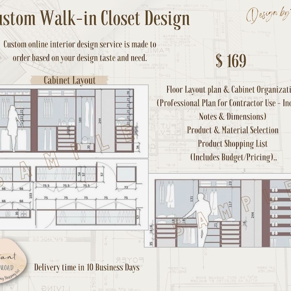 Custom Cabinet Layout Design | Virtual E-Design Service  | Bedroom Design |Stunning and Functional Walk In Closet Design