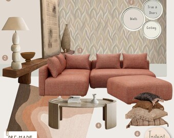 Mid-Century Modern Living Room Mood Board: Retro Home Decor (PDF Download)
