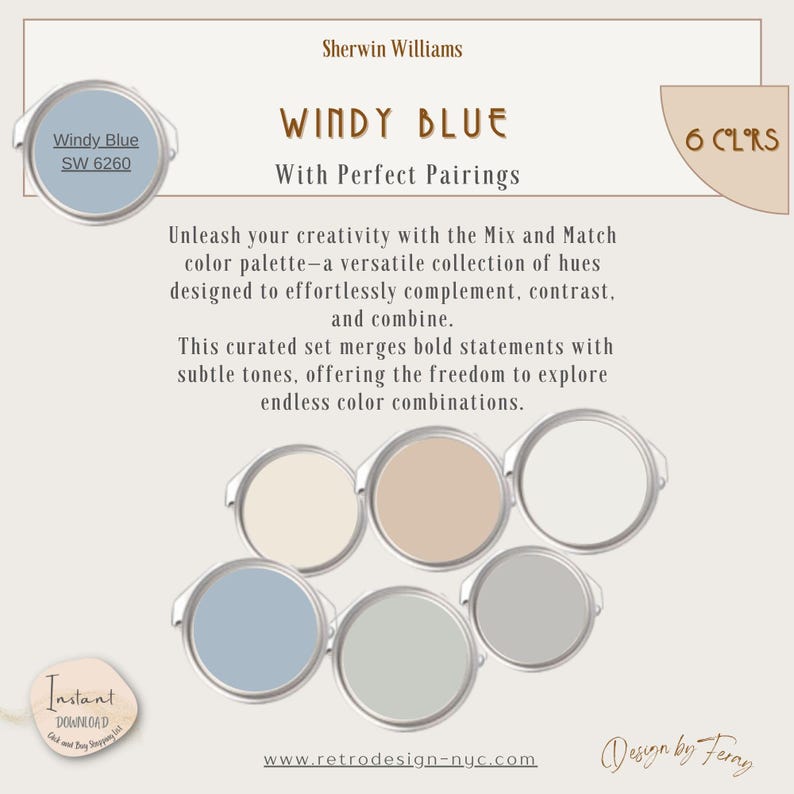 Sherwin Williams Windy Blue Color Palette | Interior Painting (instant ...