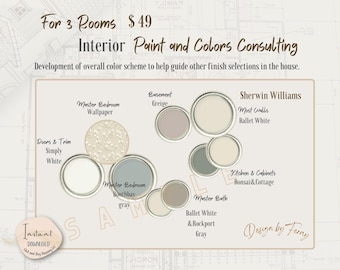 3 Rooms Interior Paint Color Palette Consultation (Digital File)