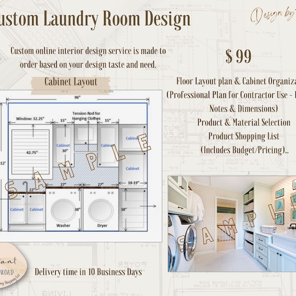 Custom Laundry Decoration | Cabinet Layout Design | Virtual E-Design Service  | Affordable Refresh | Stunning and Functional Cabinet Design