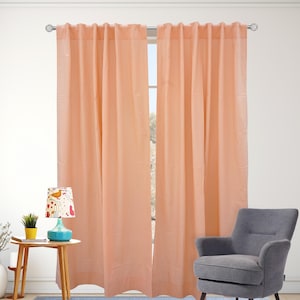 Peach Linen Curtain Panels: Farmhouse Rustic Window Drapes