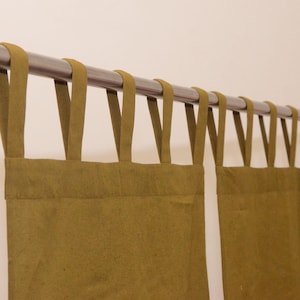 Handmade Dark Olive Green Linen Curtains: Boho Tab Top Window Panels
