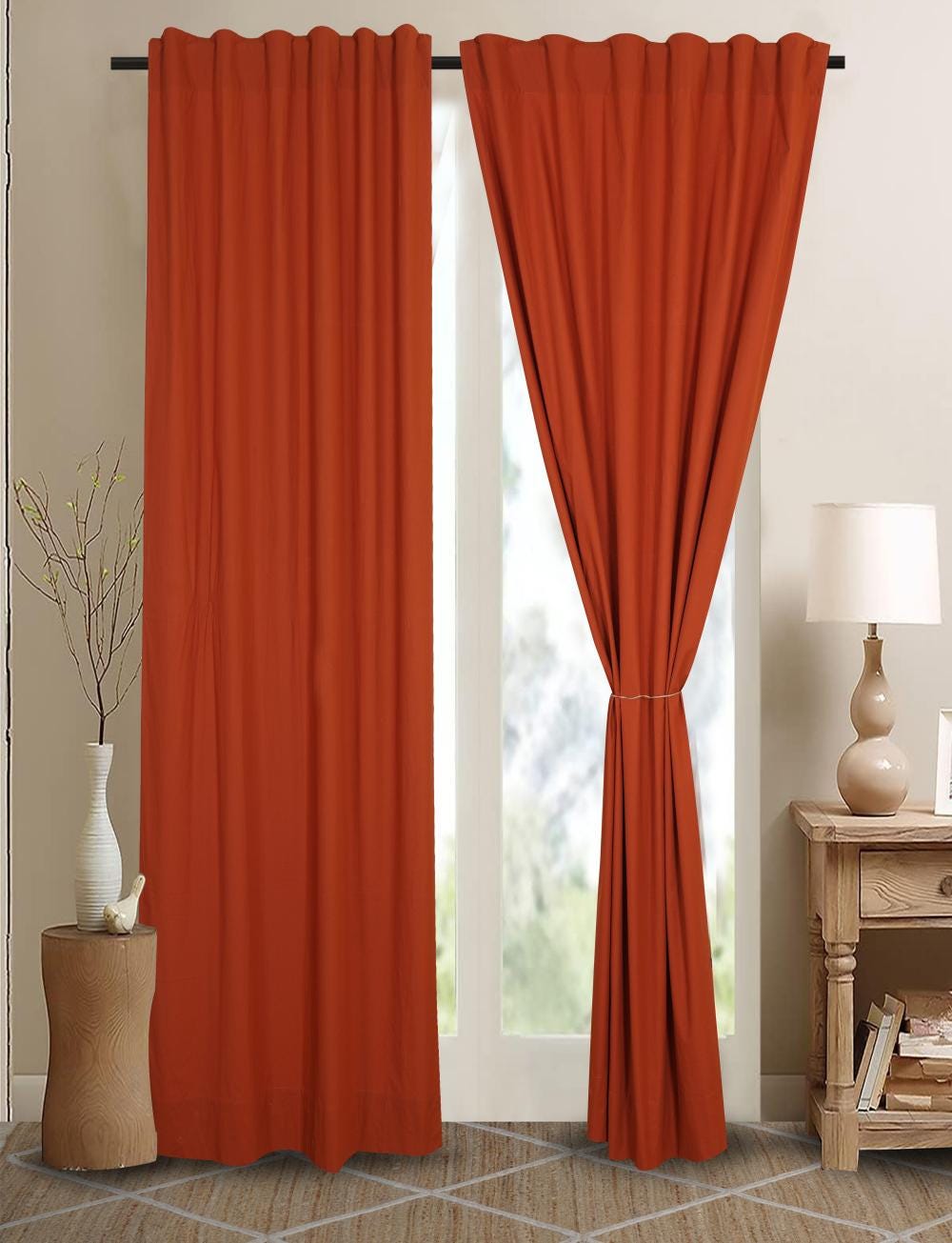 Burnt Orange Cotton Curtain Set: Stonewashed Window Drape - Etsy, image size:1000x1305