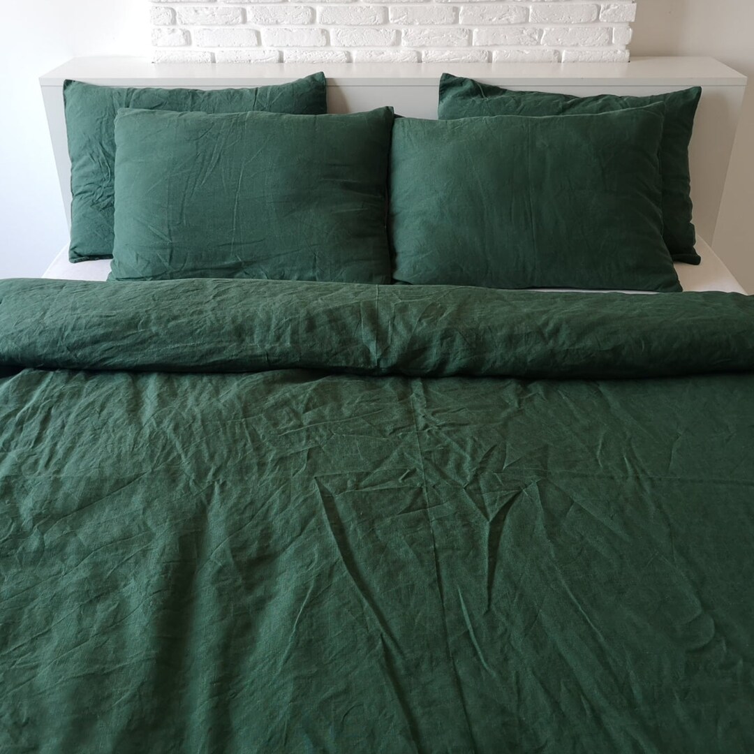 Emerald Green Duvet Cover 100 Washed Cotton Duvet Quilt Doona Etsy