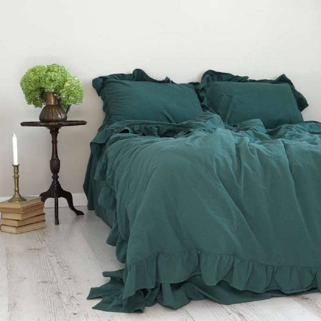Queen Bed Dark Green Duvet Cover main image 1
