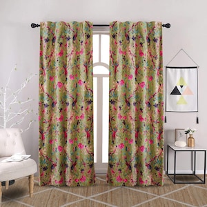 Floral Print Velvet Curtains (Set of 2) - Bohemian Home Decor