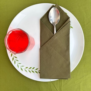 Olive Green Cotton Napkins - Set of 4 - Dinner & Cocktail