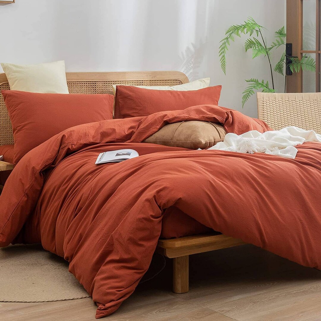 Burnt Orange Linen Duvet Cover Softened Linen Quilt Cover Twin Queen
