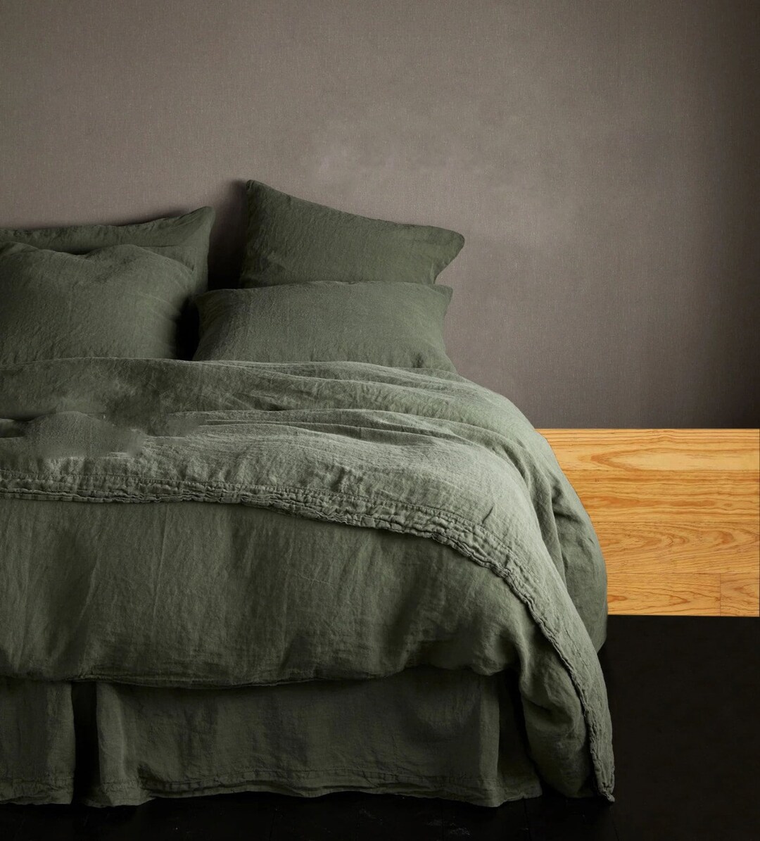 Forest Green Linen Duvet Cover / Stone Washed Linen Bedding / Custom