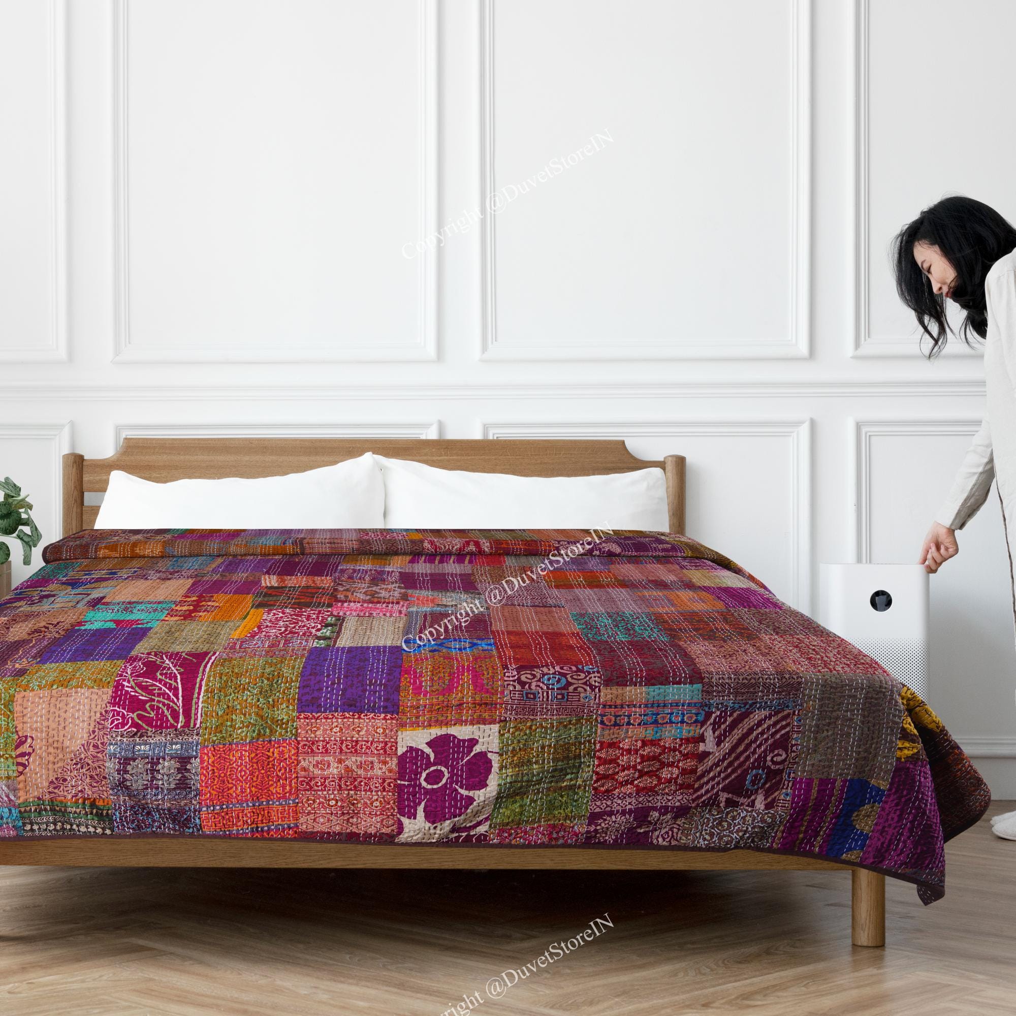 Handmade Indian Sari Patchwork Kantha King Size Blanket