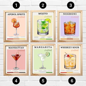 Cocktail Print Set | Bar Warenkorb Dekor Cocktail Poster | Retro Aquarell Wandkunst | Bar Wanddekor