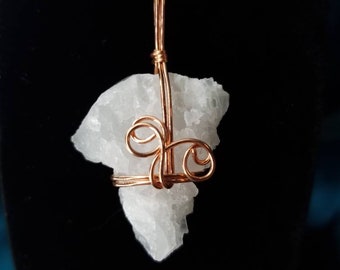 Copper Wire-Wrapped Quartz Pendant
