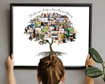 Personalisierte Stammbaum Foto Collage Digitale Leinwand Poster Druck Individuelles Geschenk für Großmutter Gerahmtes Geburtstag Vatertagsgeschenk Gedruckt