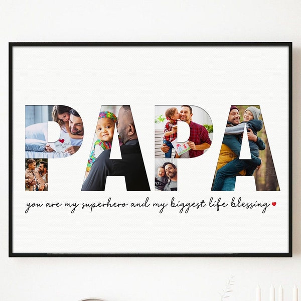 Papa Photo Collage Custom Gift Ideas for Fathers Day Gift Personalized Grandfather Birthday Papa Present Print Digital Printed Canvas Sign