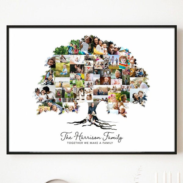 Family Tree Wall Art Collage Custom Photo Collage Canvas Fathers Day Gift Custom Pictures Collage Personalized Wall Decor Sign Print