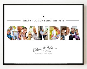 Custom Photo Collage Fathers Day Gift Personalized Pictures Canvas Sign Framed Grandpa Gift from Grandkids Birthday Present Grandfather