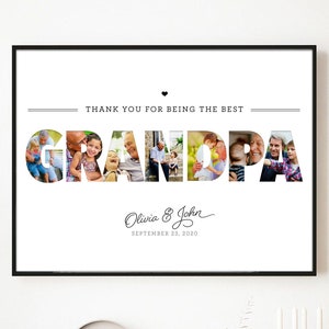 Custom Photo Collage Fathers Day Gift Personalized Pictures Canvas Sign Framed Grandpa Gift from Grandkids Birthday Present Grandfather