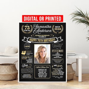 En 1948 Póster personalizable 75 cumpleaños regalo para mujer u hombres 75 cumpleaños decoraciones de cumpleaños pizarra signo de última hora idea de regalo