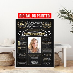 En 1938 Cartel personalizable Regalo de cumpleaños 85 para mujer u hombres Decoraciones de cumpleaños de 85 Cartel de pizarra Idea de regalo de última hora