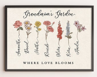 Regalo personalizado del Día de la Madre para el jardín de la abuela Imprimir flores de nacimiento personalizadas con nombres Nana's Garden Mom's Flowers Digital Imprimible