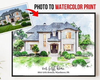Custom Watercolor House Portrait from Photo Personalized Real Estate First Home Gift Realtor Closing Gift Home Portrait Mothers Day Gift
