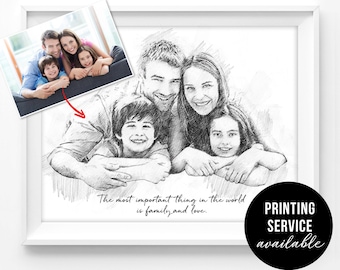 Custom Pencil Portrait From Photo Digital Print Personalized Father&#39;s Day Gift Couple Drawing Sketch Wedding Photo Portrait Housewarming